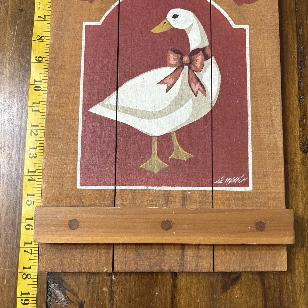 2 Vtg Hand Painted Signed Langelier Wood Plaques Buck Deer Goose 18x10 CabinCore